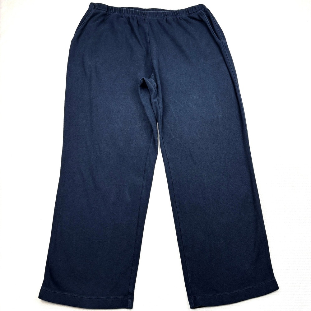 Lands End Pants Womens Petite Medium Blue Cotton Knit Lounge Pajama Straight Leg